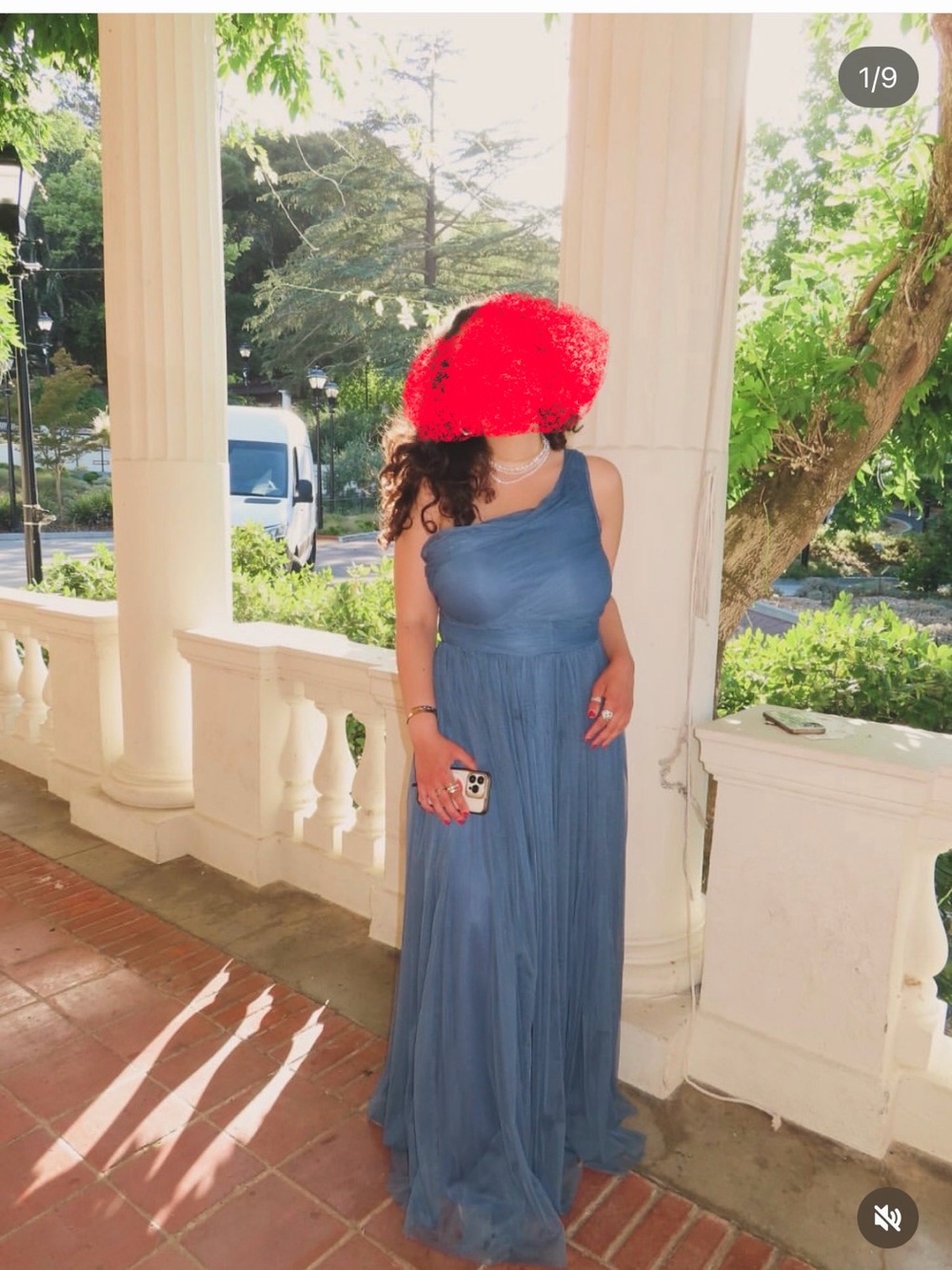 ASOS One-Shoulder Dusty Blue Chiffon Evening Gown
